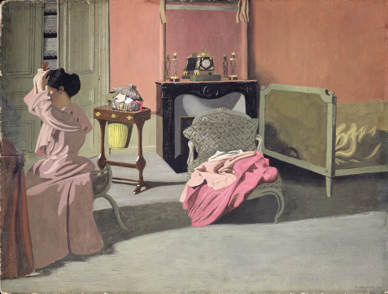 Nainen hoitamassa hiuksiaan, 1900 tekijältä Felix Edouard Vallotton