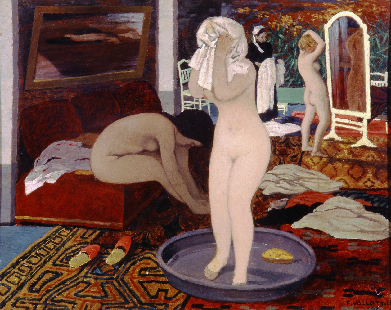 Naiset wc:ssä, 1897 (öljy pahville) tekijältä Felix Edouard Vallotton