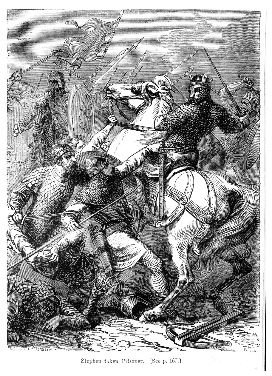 Stephen (n. 1097-1154) Matildan joukkojen vangittama (1102-1167) vuonna 1141 tekijältä Felix Philippoteaux