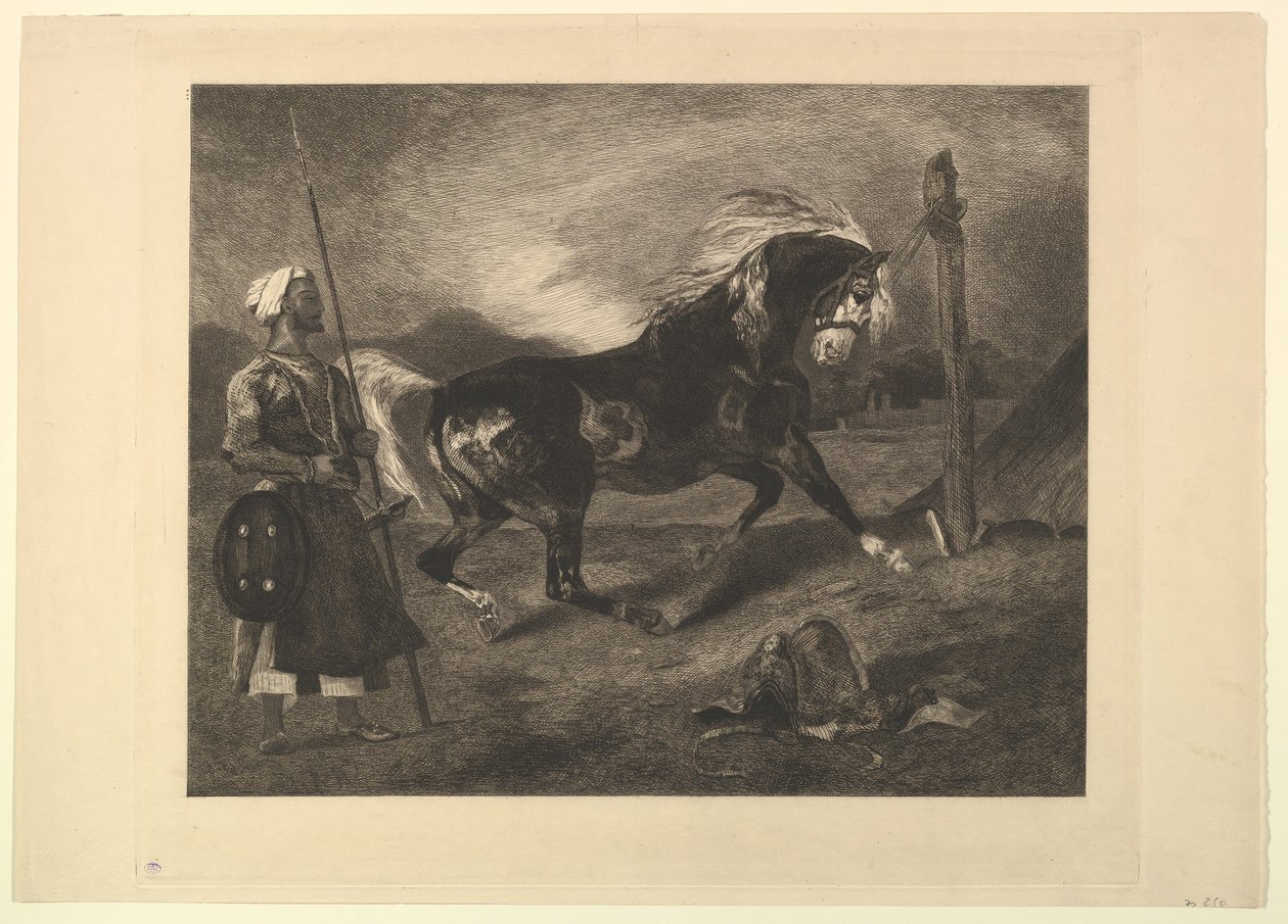 Arabialainen hevonen vaakalaudalla Delacroix