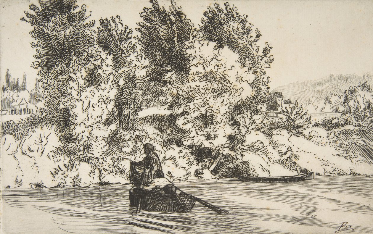Kalastaja verkon kanssa, 1868. tekijältä Felix Bracquemond