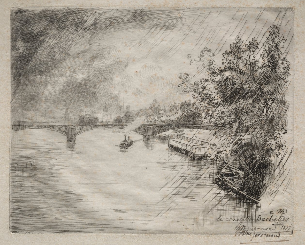 Näkymä Saint-Pèresin sillalle, 1877. tekijältä Felix Bracquemond