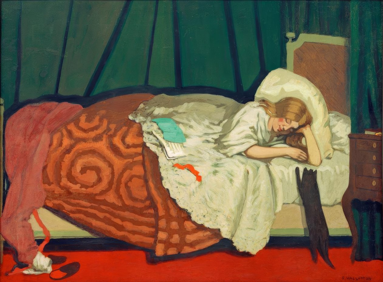 Femme couchée jouant avec un chat tekijältä Felix Edouard Vallotton
