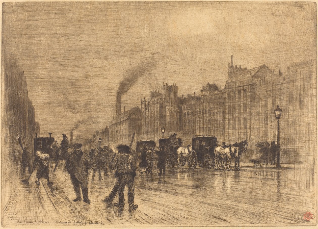 Talviaamu laiturilla, 1883. tekijältä Felix Hilaire Buhot