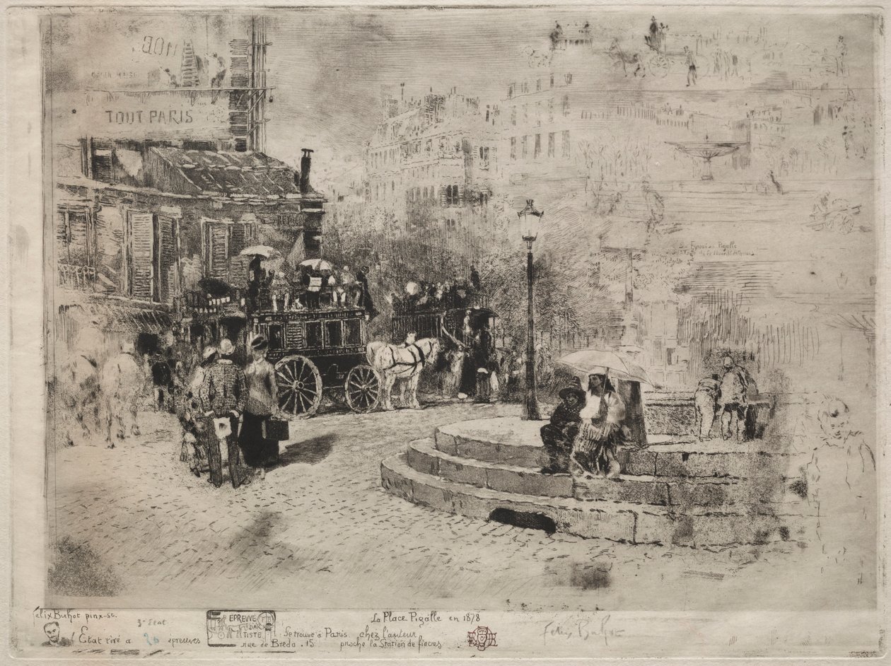 Place Pigalle vuonna 1878, 1878. tekijältä Felix Hilaire Buhot