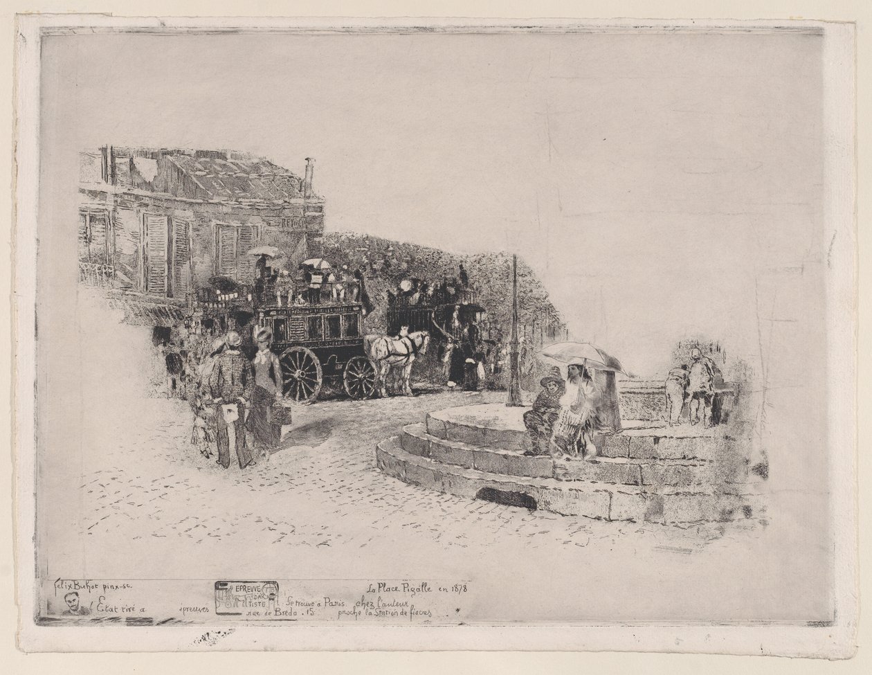 Place Pigalle vuonna 1878, 1878-1898. tekijältä Felix Hilaire Buhot