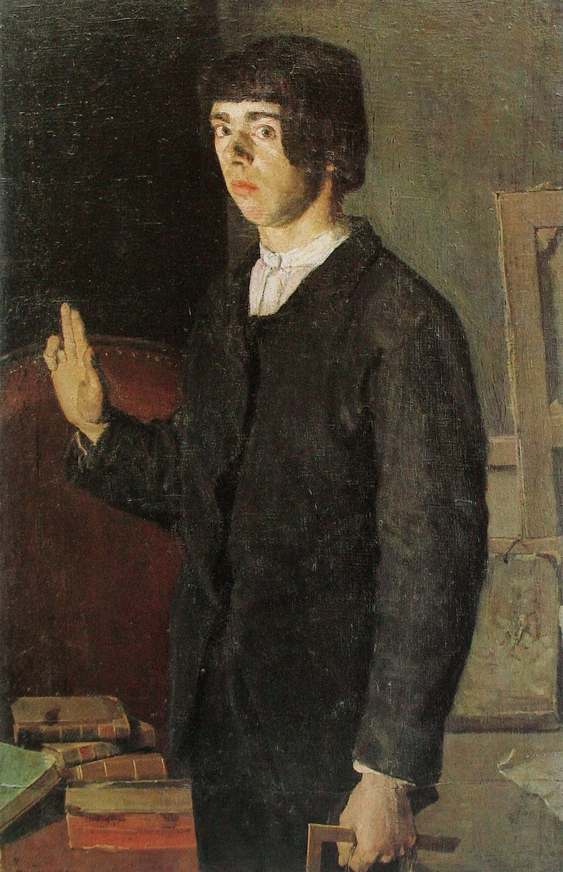 Der Studierende, Selbstbildnis.n Vaihtoehtoiset nimet: nSaksa: Selbstbildnis: Der Student. tekijältä Ferdinand Hodler