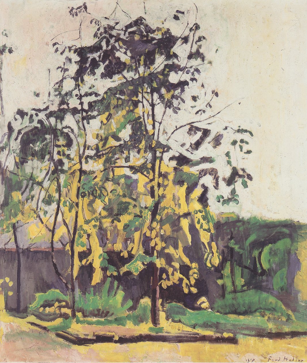 Puut studion puutarhassa tekijältä Ferdinand Hodler