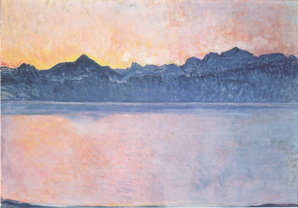 Genevenjärvi ja Mont Blanc aamun valossa tekijältä Ferdinand Hodler