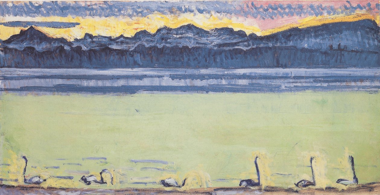 Genevenjärvi ja Mont Blanc aamunkoitteessa tekijältä Ferdinand Hodler