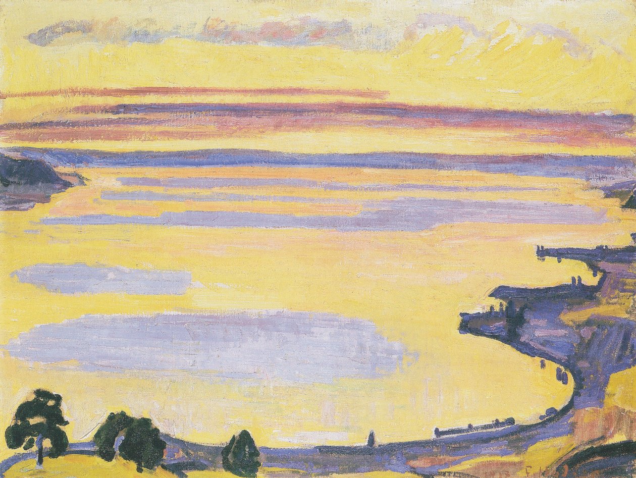 Auringonlasku Genevenjärvellä Caux