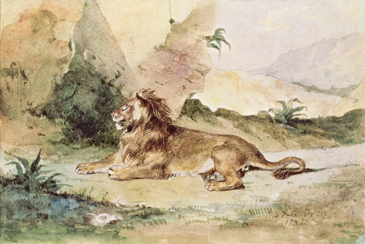 Leijona autiomaassa, 1834 tekijältä Ferdinand Victor Eugene Delacroix