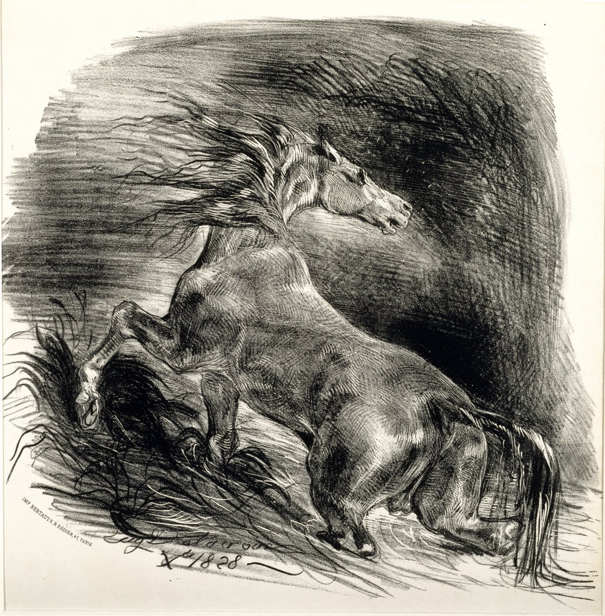 Cheval sauvage, 1828 (litho kudospaperille) tekijältä Ferdinand Victor Eugene Delacroix