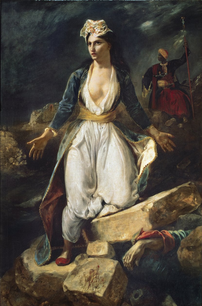Kreikka vanhenee Missolonghin raunioilla, 1826 tekijältä Ferdinand Victor Eugene Delacroix