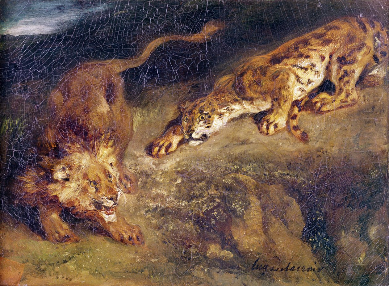 Tiikeri ja leijona tekijältä Ferdinand Victor Eugene Delacroix