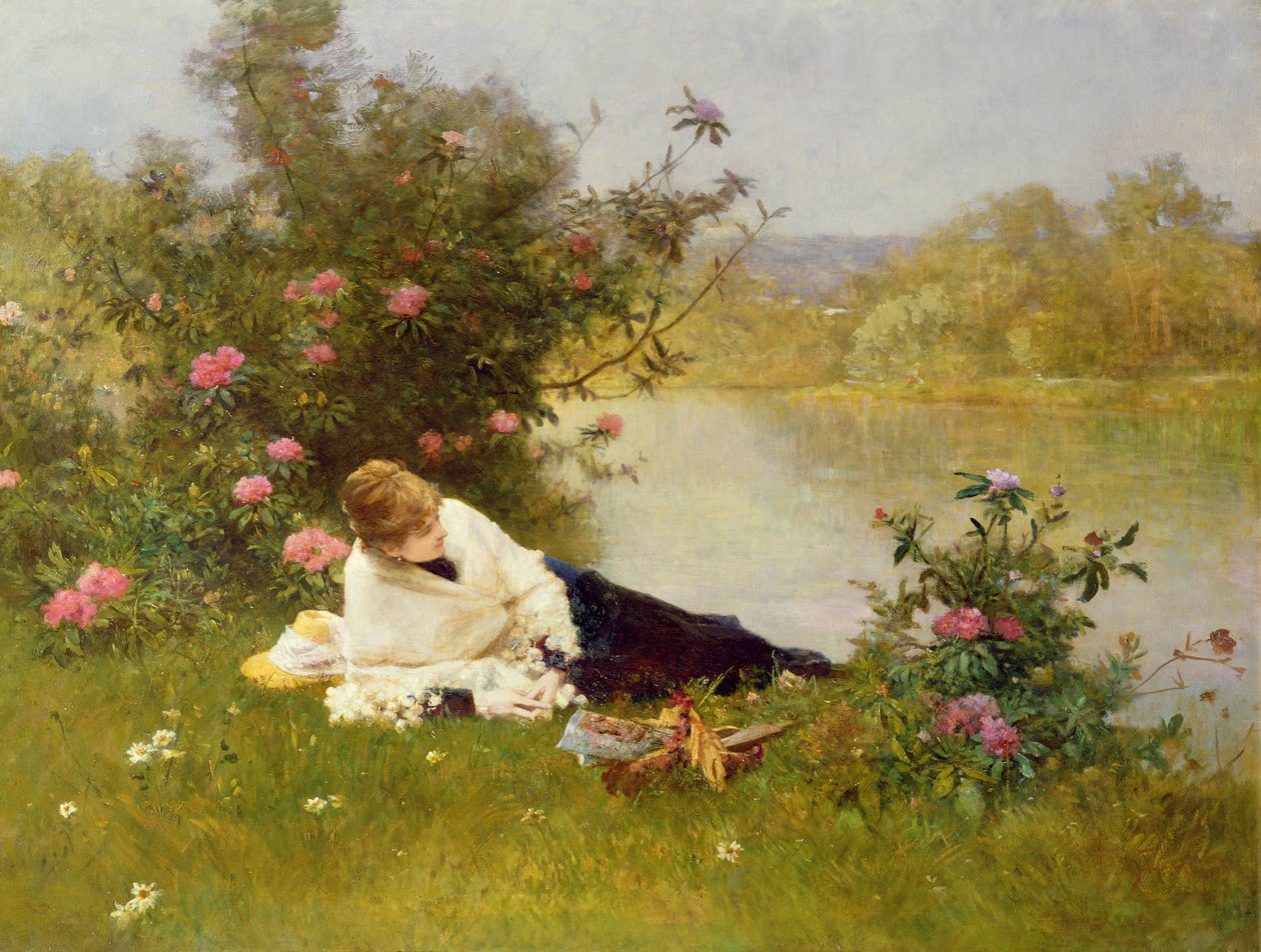 Nainen joen rannalla tekijältä Ferdinand Heilbuth