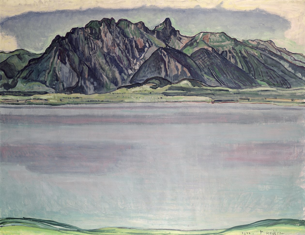 Thunersee ja Stockhorn-vuoret, 1910 tekijältä Ferdinand Hodler