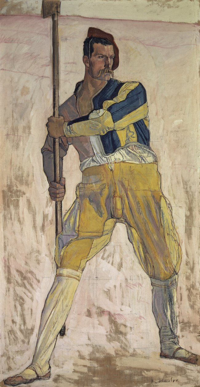 Soturi alabardilla, n. 1898. tekijältä Ferdinand Hodler