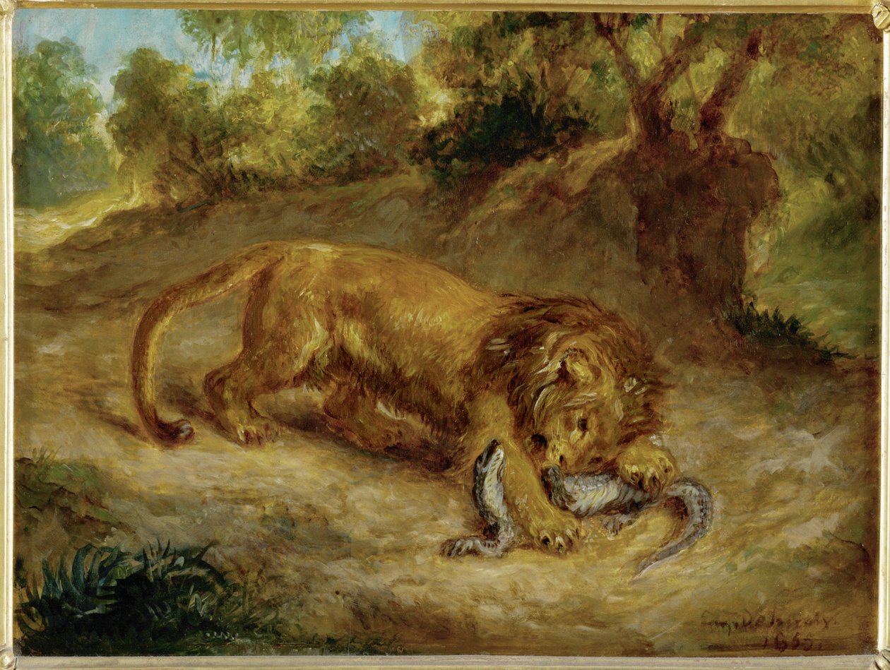 Leijona ja Cayman ... tekijältä Ferdinand Victor Eugene Delacroix