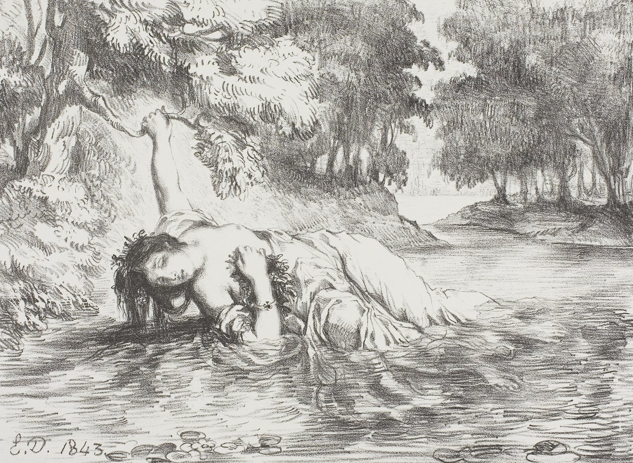 Ophelian kuolema, 1843 tekijältä Ferdinand Victor Eugene Delacroix