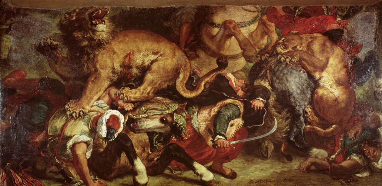 Leijonanmetsästys, 1855 tekijältä Ferdinand Victor Eugene Delacroix