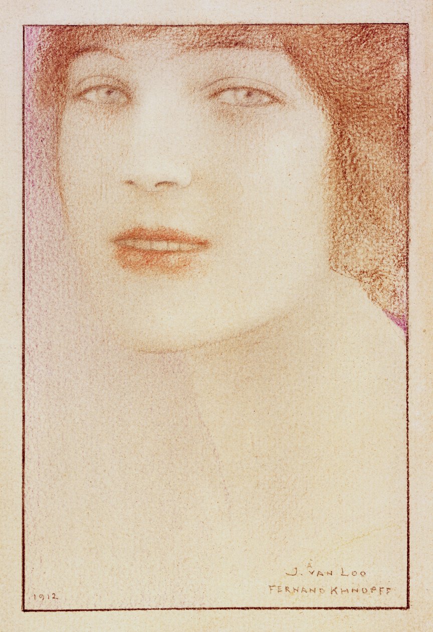 Naisen muotokuva, 1912 (pastelli paperille) tekijältä Fernand Khnopff
