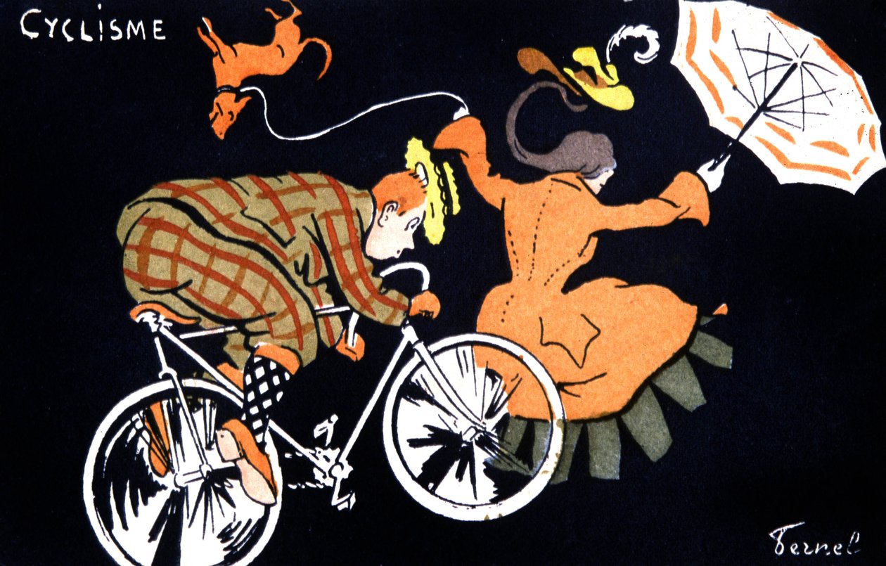 Pyöräilyä, n.1910-20 (postikortti) tekijältä Fernand Fernel