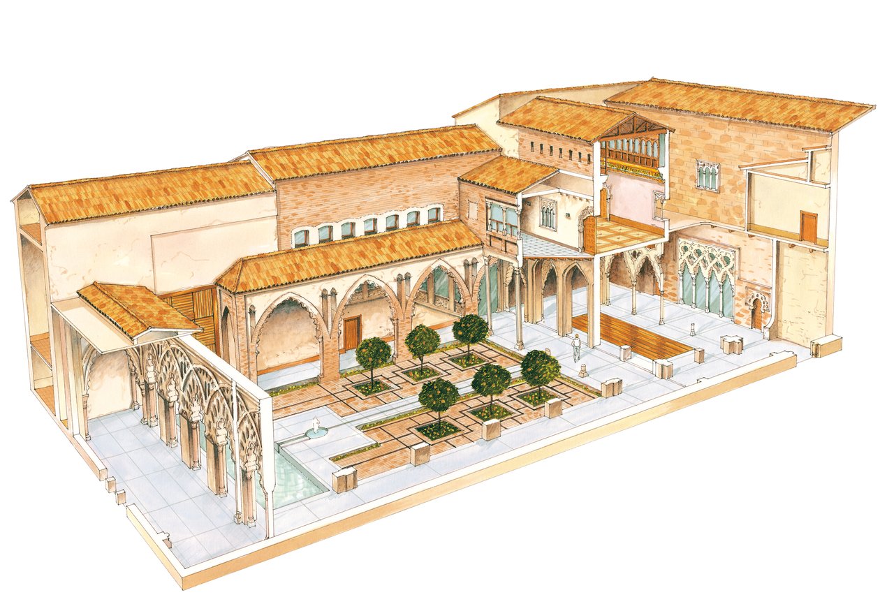 Aljaferia. Zaragoza, Espanja. islamilainen palatsi. Santa Isabelin sisäpiha. tekijältä Fernando Aznar Cenamor