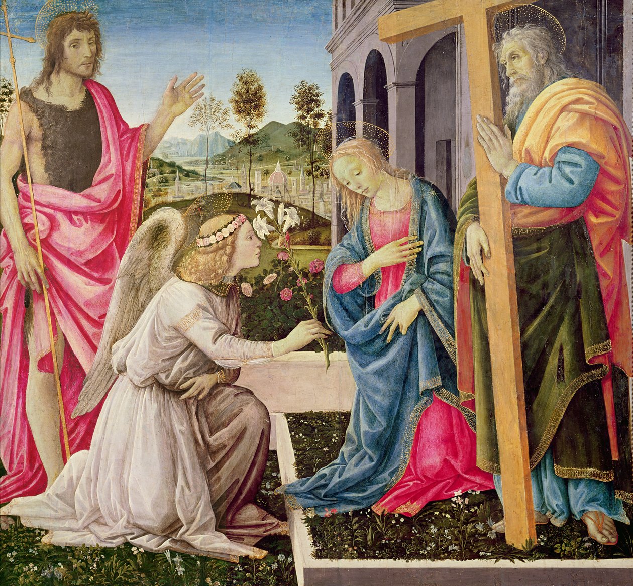 Ilmoitus Pyhän Joosefin ja Johannes Kastajan kanssa, n. 1485 (tempera paneelissa) tekijältä Filippino Lippi