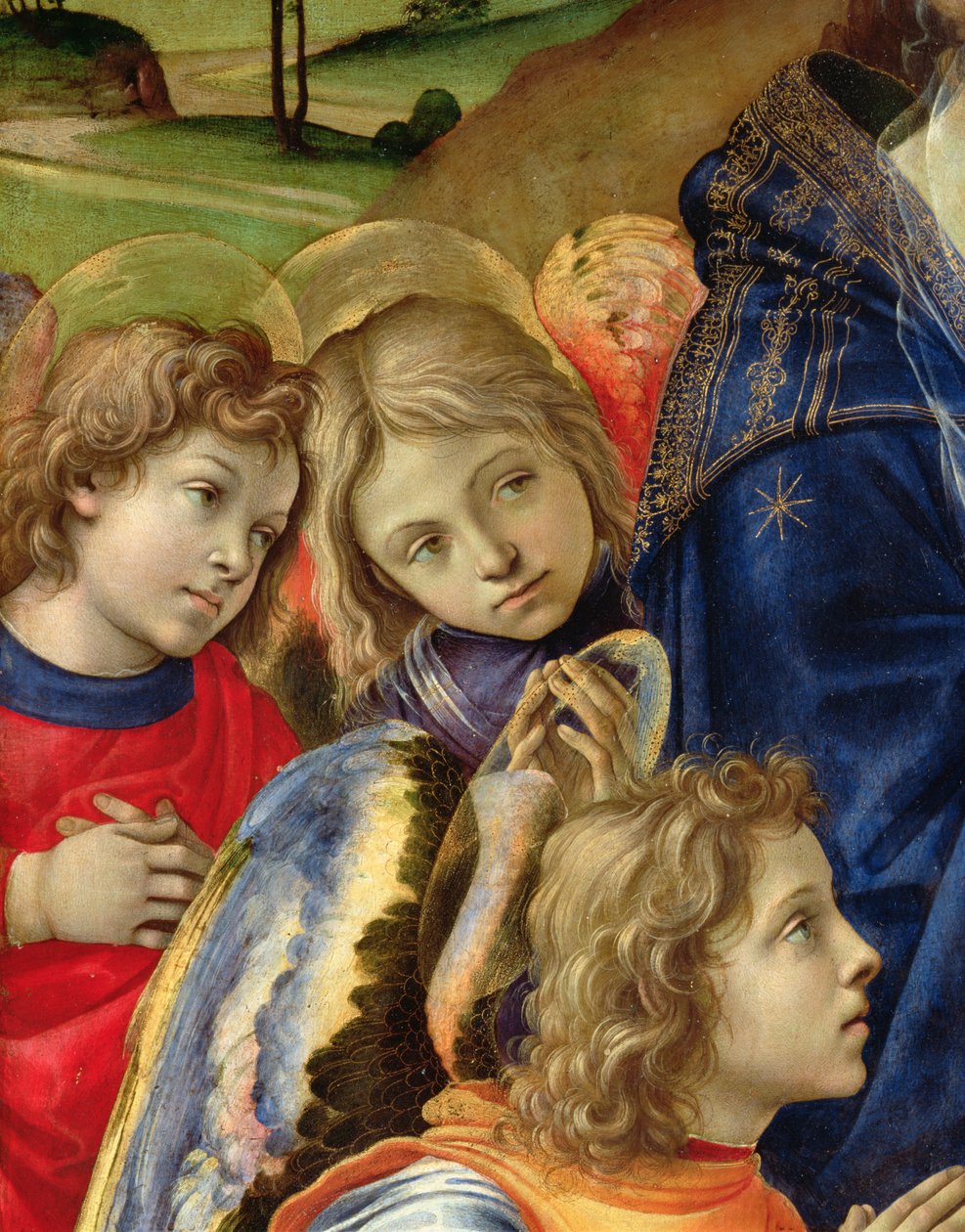 Pyhän Bernardin näky, yksityiskohta kolmesta enkelistä, 1480 tekijältä Filippino Lippi