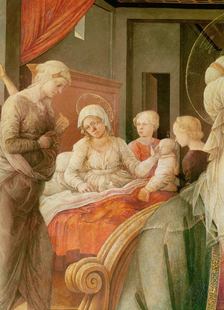 Tondo Bartolini, Madonna ja lapsi (tarina Mariasta), yksityiskohta Neitsyen syntymästä, 1452 (öljy puulle) tekijältä Filippino Lippi