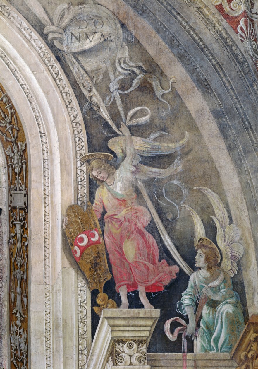Kaksi enkeliä, yksityiskohta Strozzin kappelin itäseinän oikealta puolelta, n. 1457-1502 tekijältä Filippino Lippi