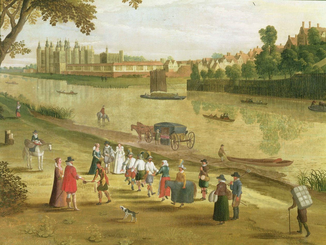 Thames Richmondissa, vanha kuninkaallinen palatsi, n. 1620 (yksityiskohta) (katso myös 65997) tekijältä Flemish School