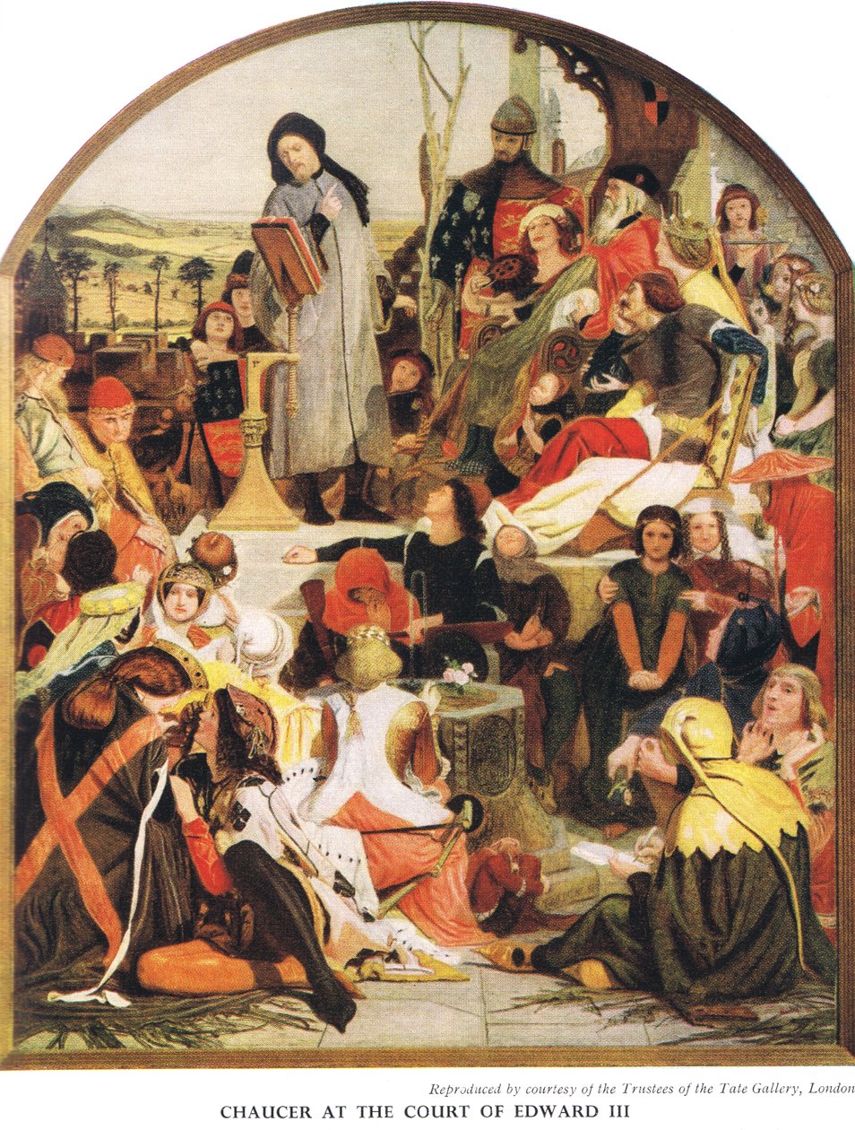 Chaucer Edward III:n hovissa, noin 1940-luvulla tekijältä Ford Madox Brown