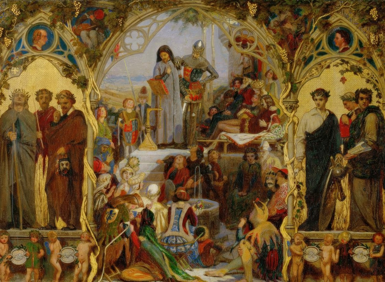 Chaucer, siemenet ja hedelmät / ruskea tekijältä Ford Madox Brown