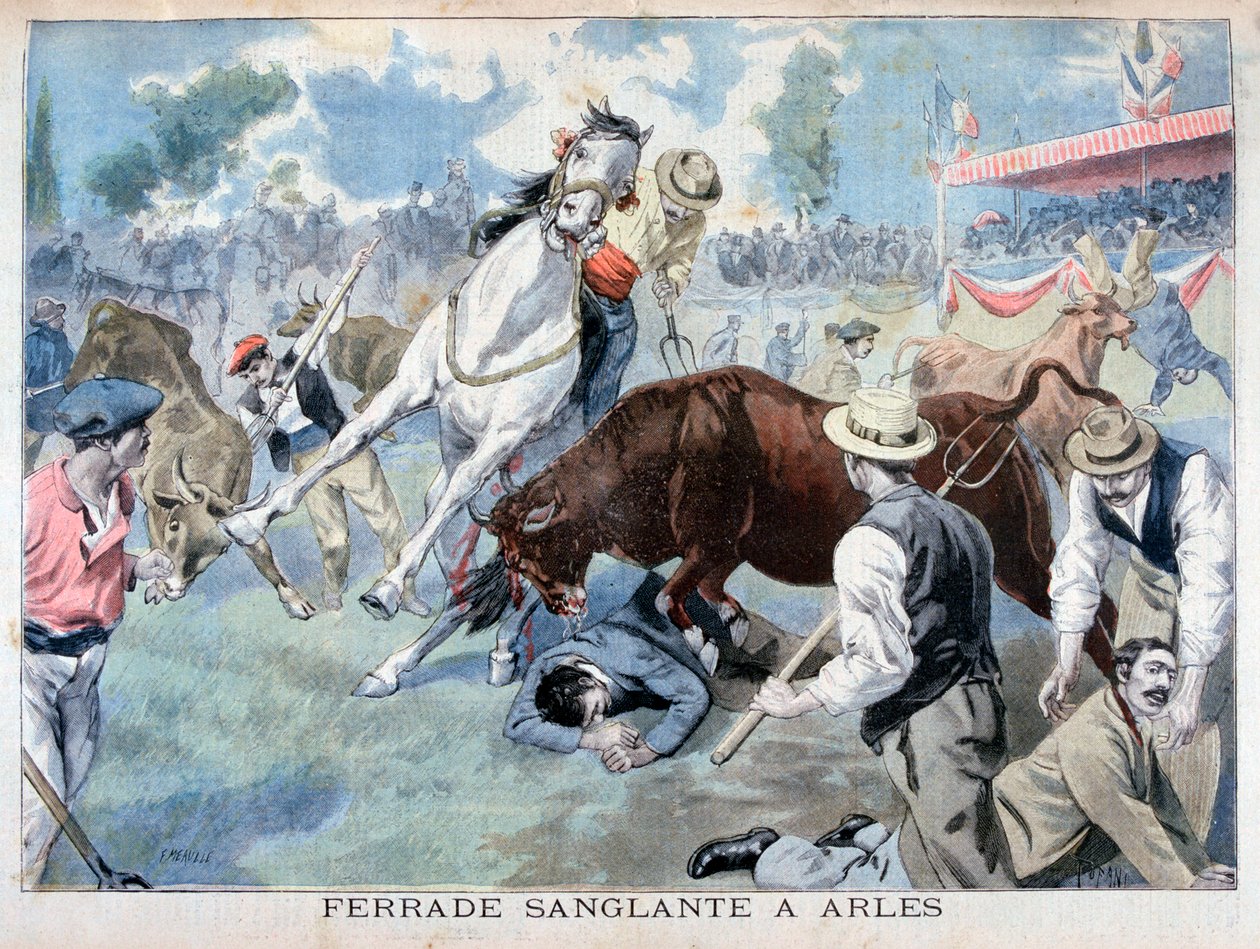 Härkätaistelutapaus, Arles, Ranska, 1898 tekijältä Fortuné Méaulle