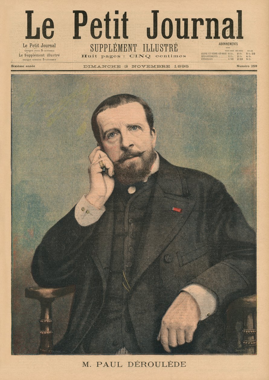 Paul Deroulede, etukannen kuvitus "Le Petit Journalista", liitekuva, 3. marraskuuta 1895 tekijältä Fortune Louis Meaulle