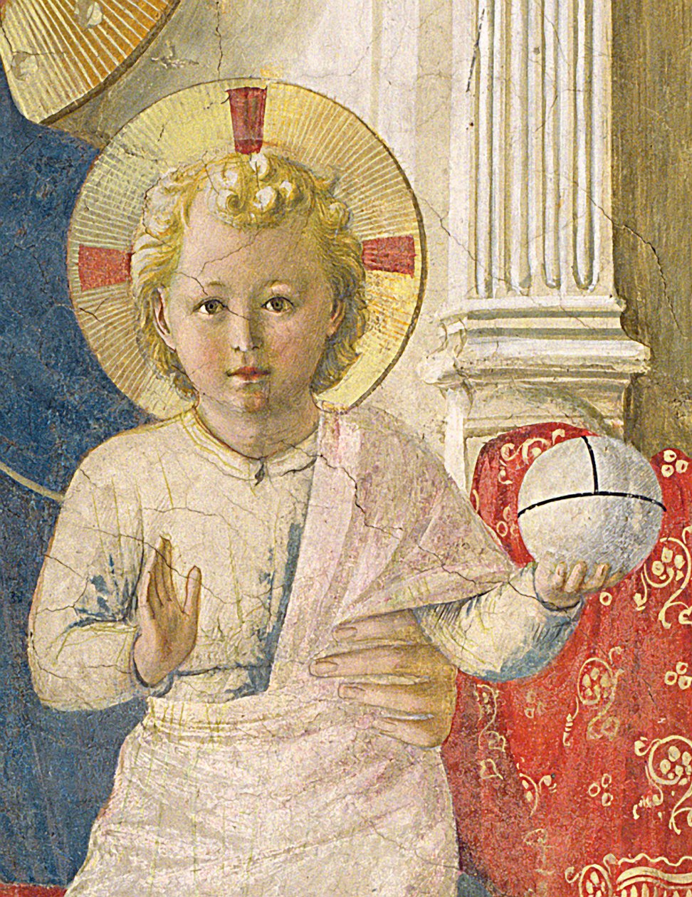 Yksityiskohta Kristus-lapsesta Madonna delle Ombresta Madonna of the Shadows, 1450-fresko tekijältä Fra Angelico