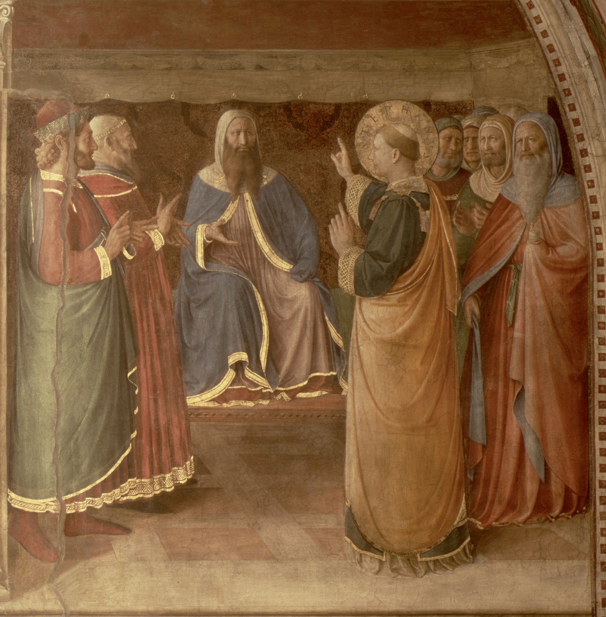 Pyhä Stefanus saarnaa ja Pyhä Stefanus puhuttelee neuvostoa fresko yksityiskohta 29037 tekijältä Fra Angelico