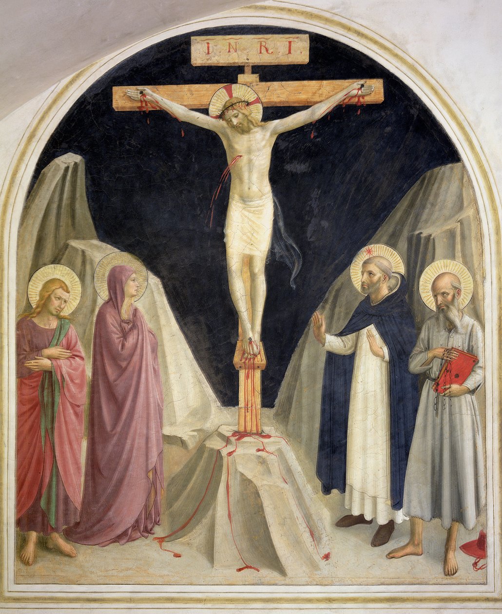 Ristiinnaulitseminen SS:n kanssa. Dominic ja Jerome, 1442 tekijältä Fra Angelico