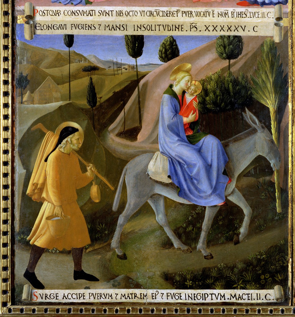 Lento Egyptiin, yksityiskohta Santissima Annunziatan hopeavaraston ensimmäisestä paneelista, n. 1450-53 (tempera paneelissa) (katso myös 165880 ja 98902) tekijältä Fra Angelico
