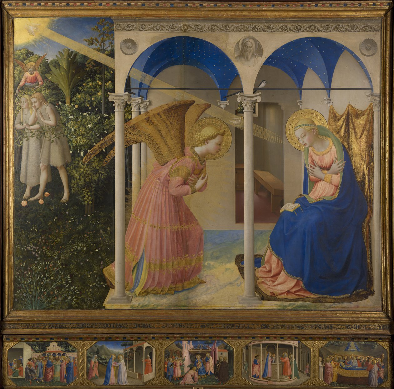 Verkündigung an Maria, Altarretabel mit 5 Predellatafeln aus dem Marienleben, Haupttafel, Szene tekijältä Fra Angelico