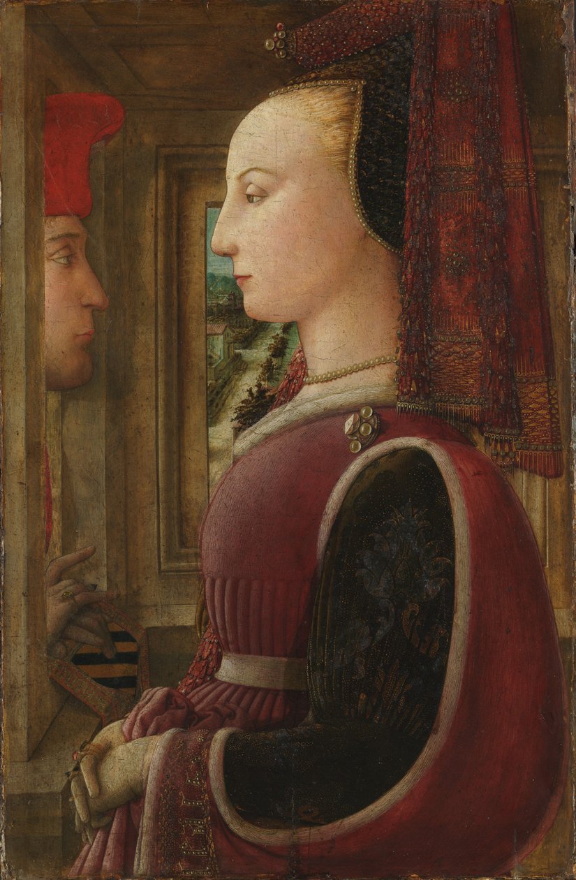 Naisen muotokuva miehen kanssa kaapissa, n. 1440 (tempera puulla) tekijältä Fra Filippo Lippi