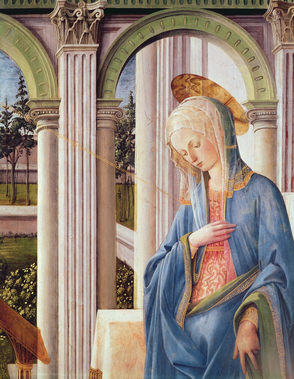Marian ilmestys, yksityiskohta Neitsyt Mariasta (yksityiskohta 244961) tekijältä Fra Filippo Lippi