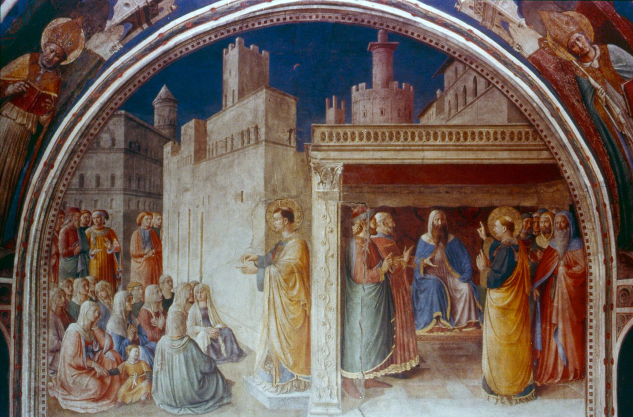 Pyhän Tapanin saarnaaminen, 1400-luvun puoliväli tekijältä Fra Angelico