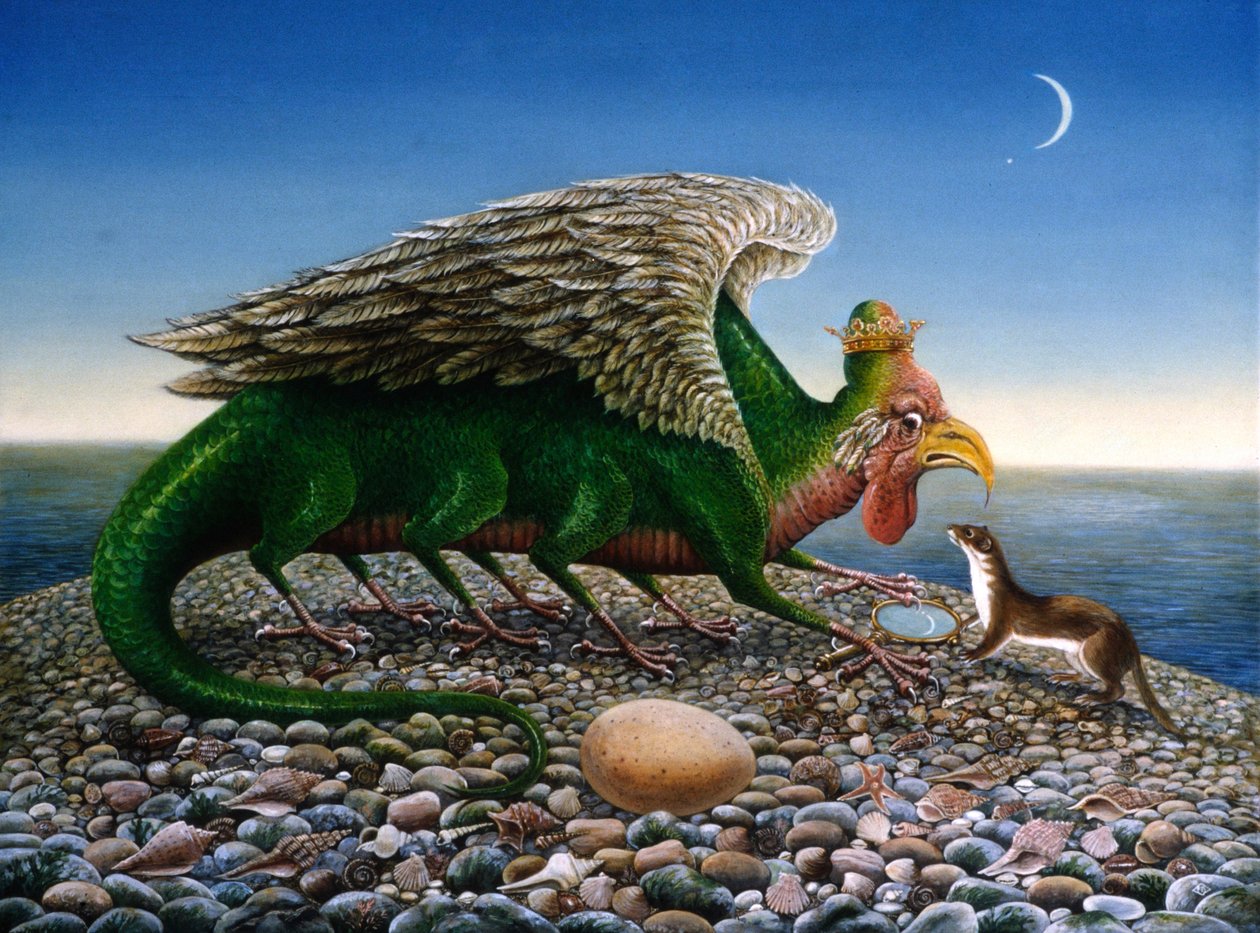 Basilisk, 1986 (öljyt ja tempera paperille) tekijältä Frances Broomfield