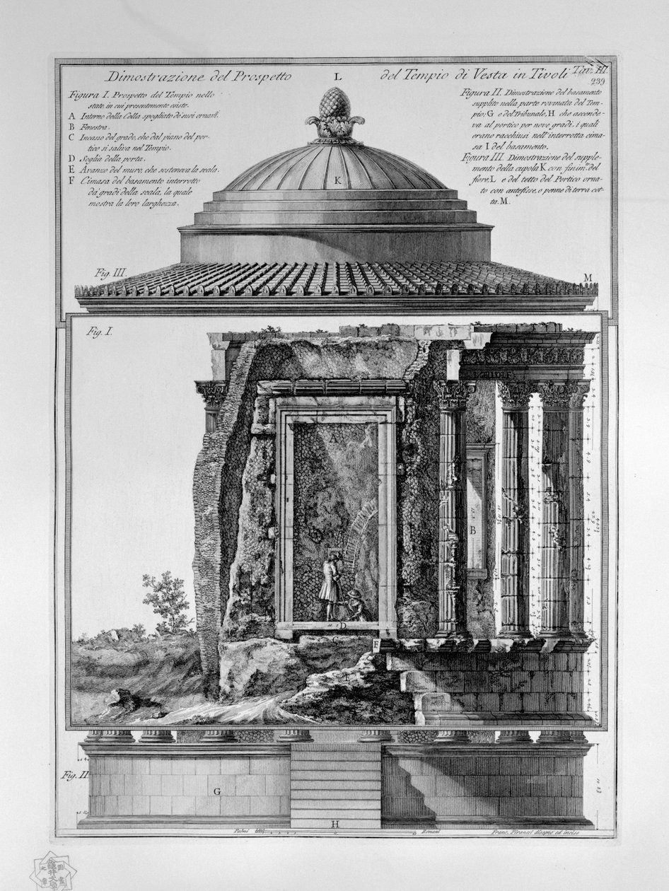 Dimostrazione del Prospetto del Tempio di Vesta Tivolissa tekijältä Francesco Piranesi