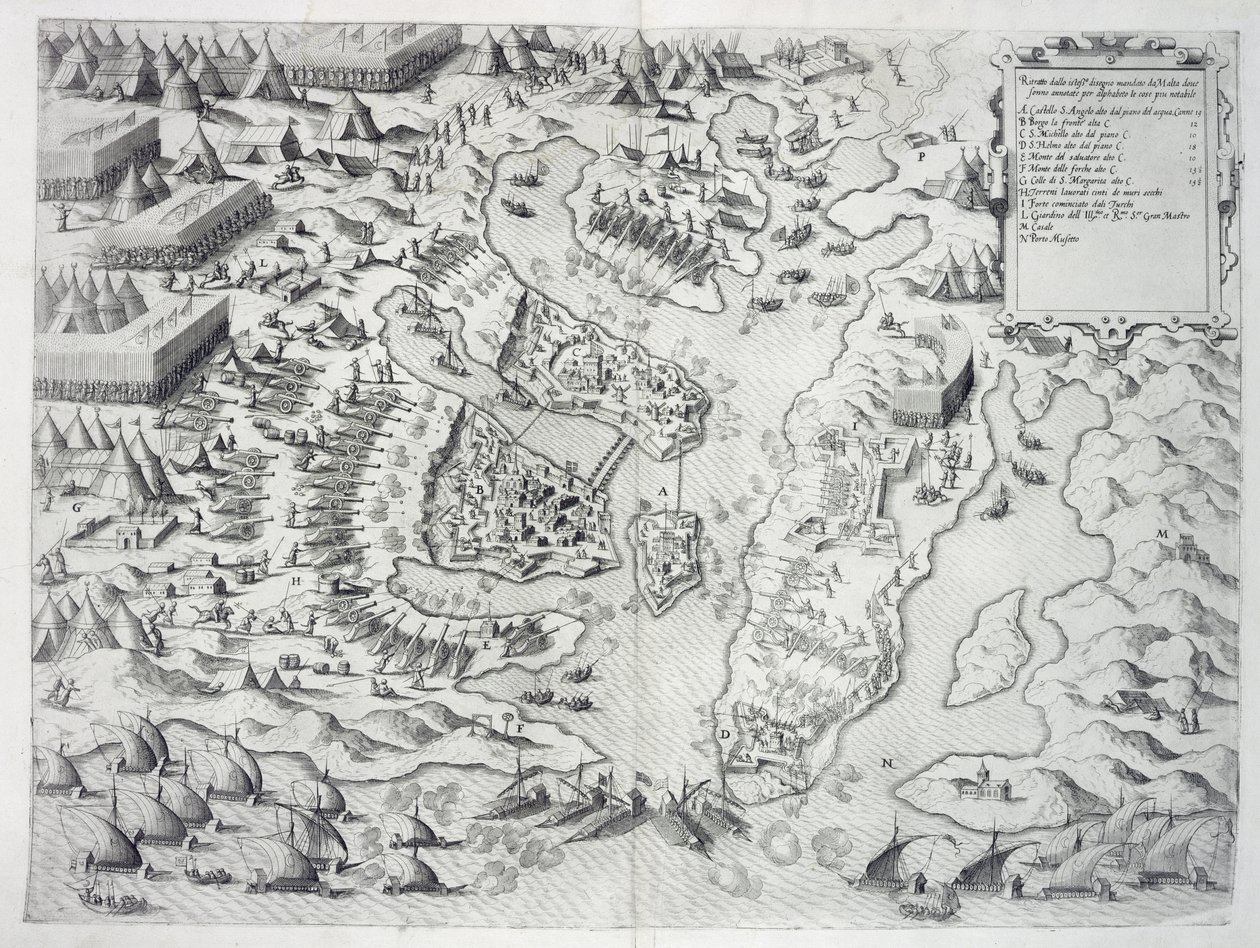 Infidelin piirittämä Malta, Della Architettura Militare, julkaistu 1551 tekijältä Francesco de Marchi