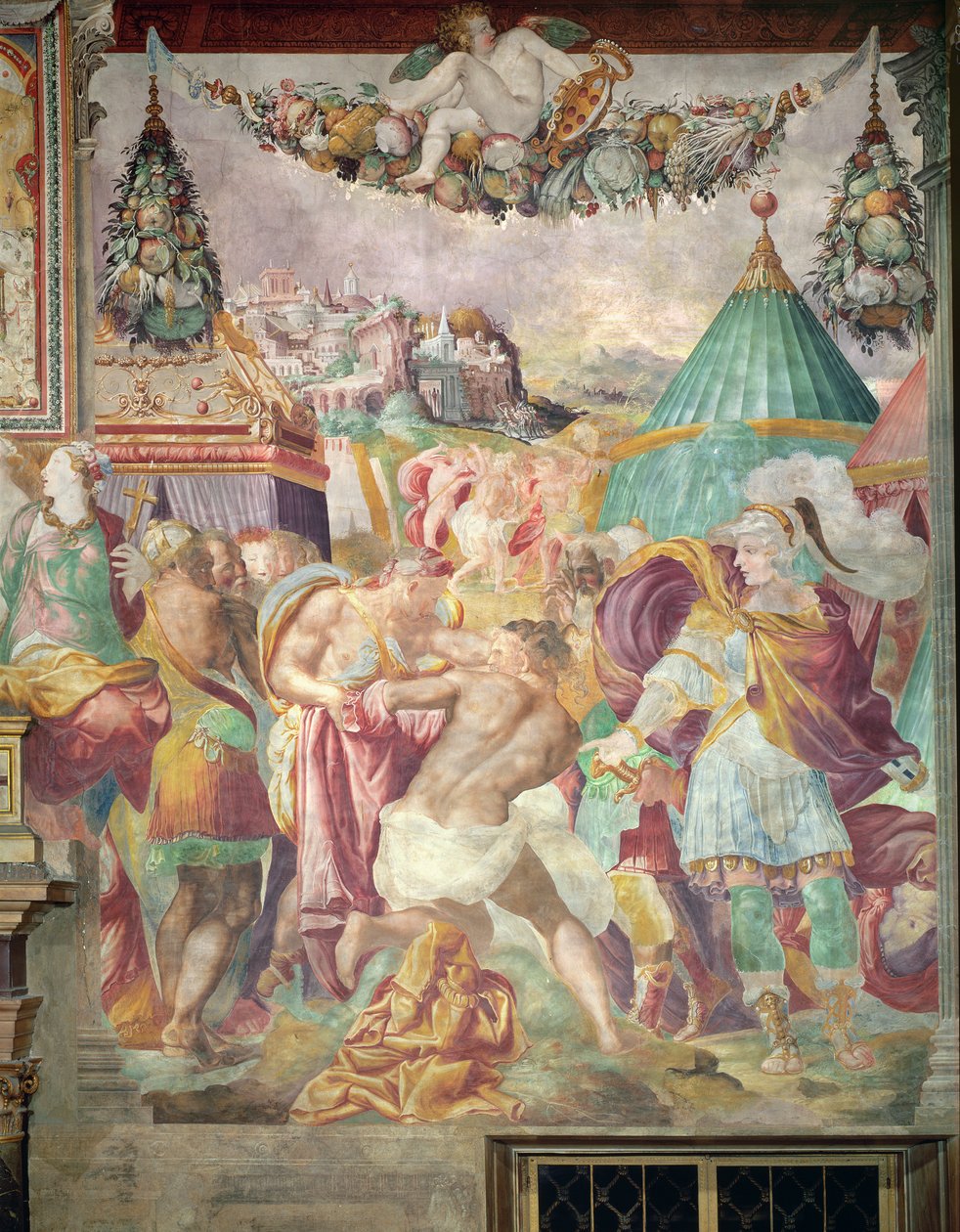 Marcus Furius Camillus (447-365 eKr.) rankaisemassa Faleriin mestaria vuonna 394 eKr. Sala dell