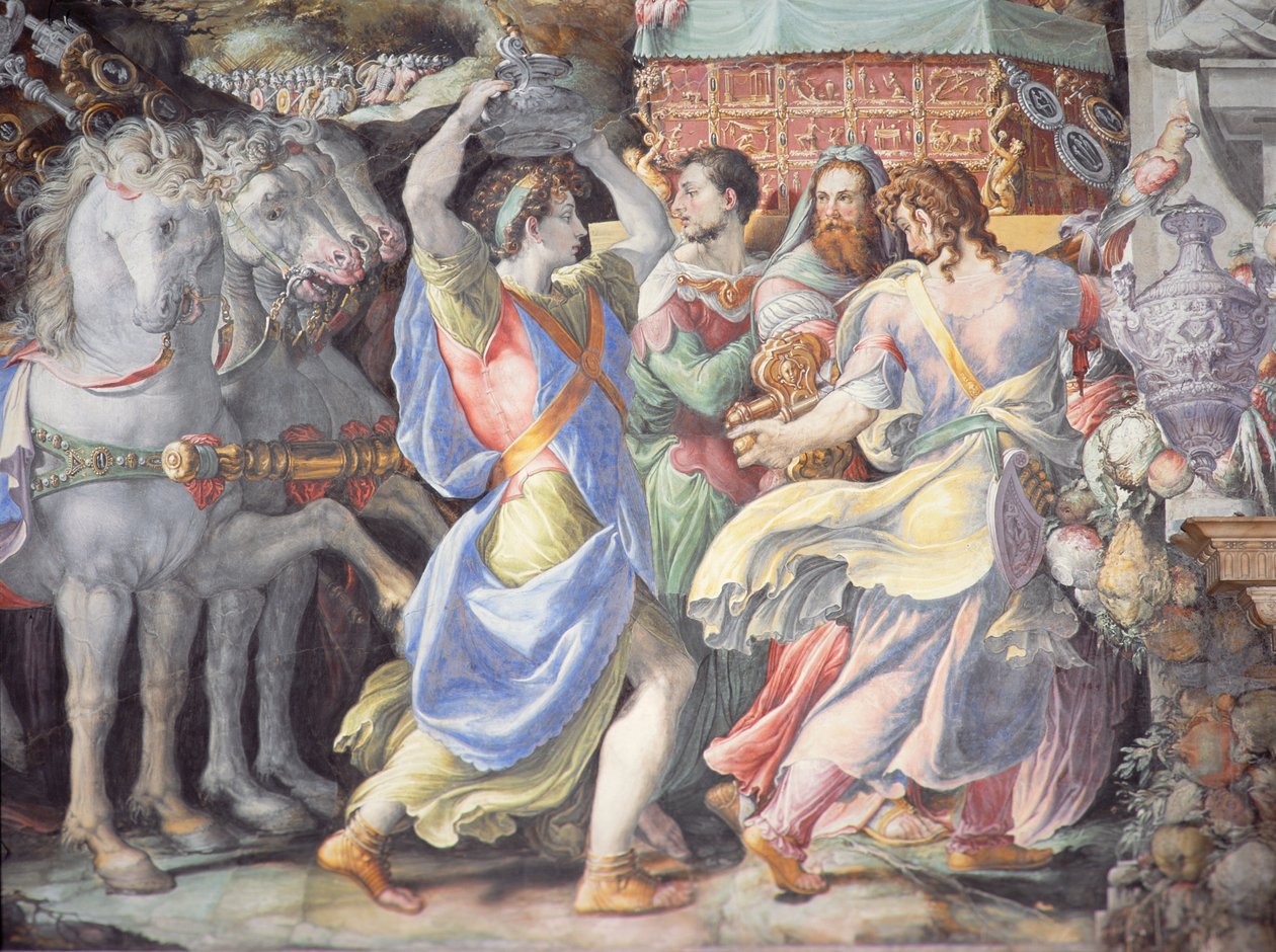 Camillon voitto, kohtaus elokuvasta Stories of Furius Camillus, n. 1545 tekijältä Francesco de Rossi Salviati Cecchino